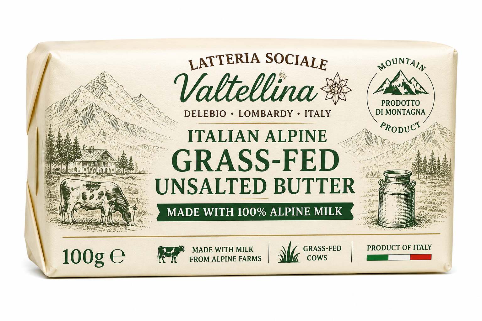 Unsalted Butter 100g Italian Alpine Grass-Fed | Latteria Sociale Valtellina MOQ 100kg