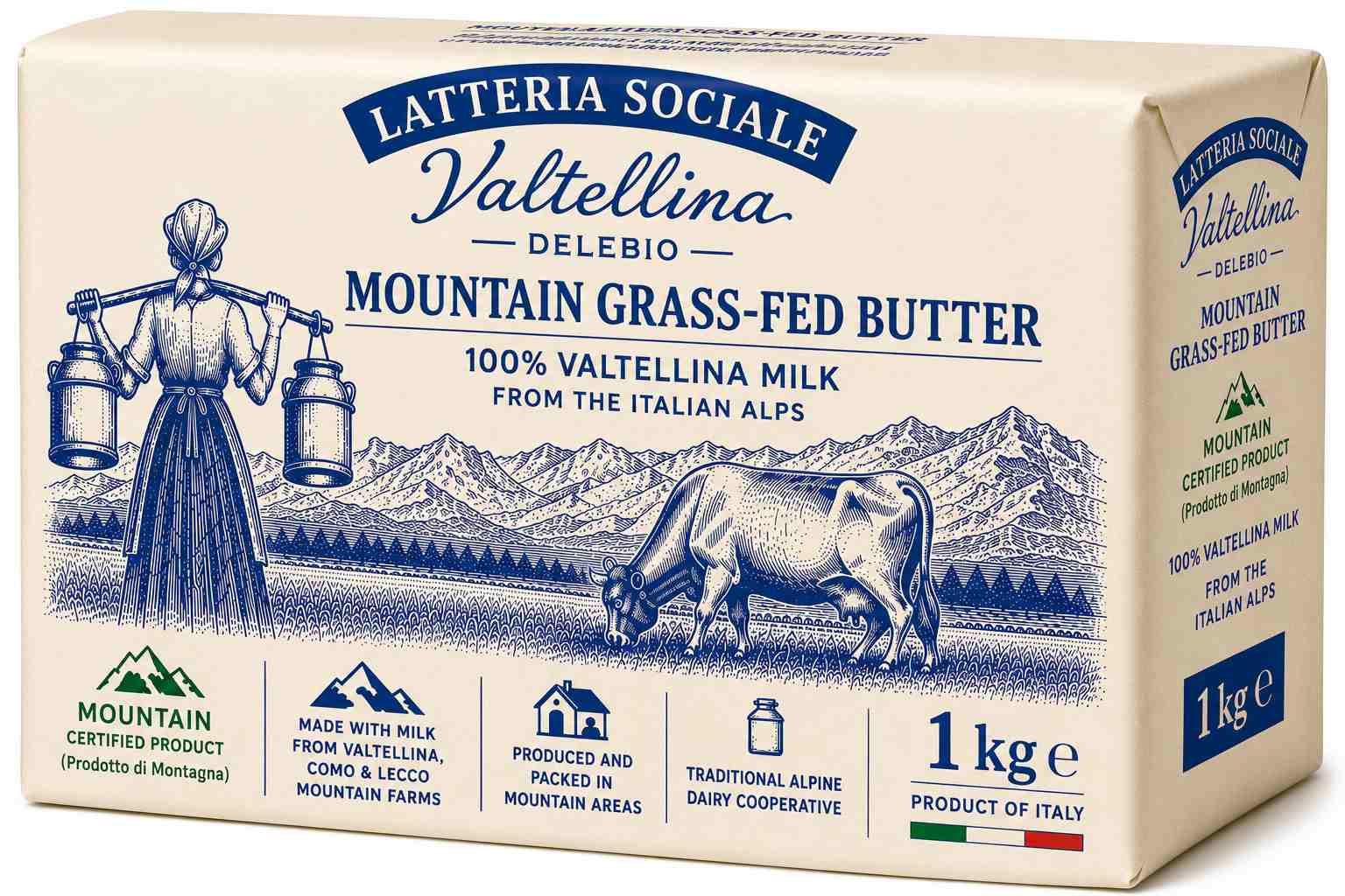 Unsalted Butter 1kg Block Alpine Grass-Fed Mountains of Italy | Latteria Sociale Valtellina MOQ 100kg
