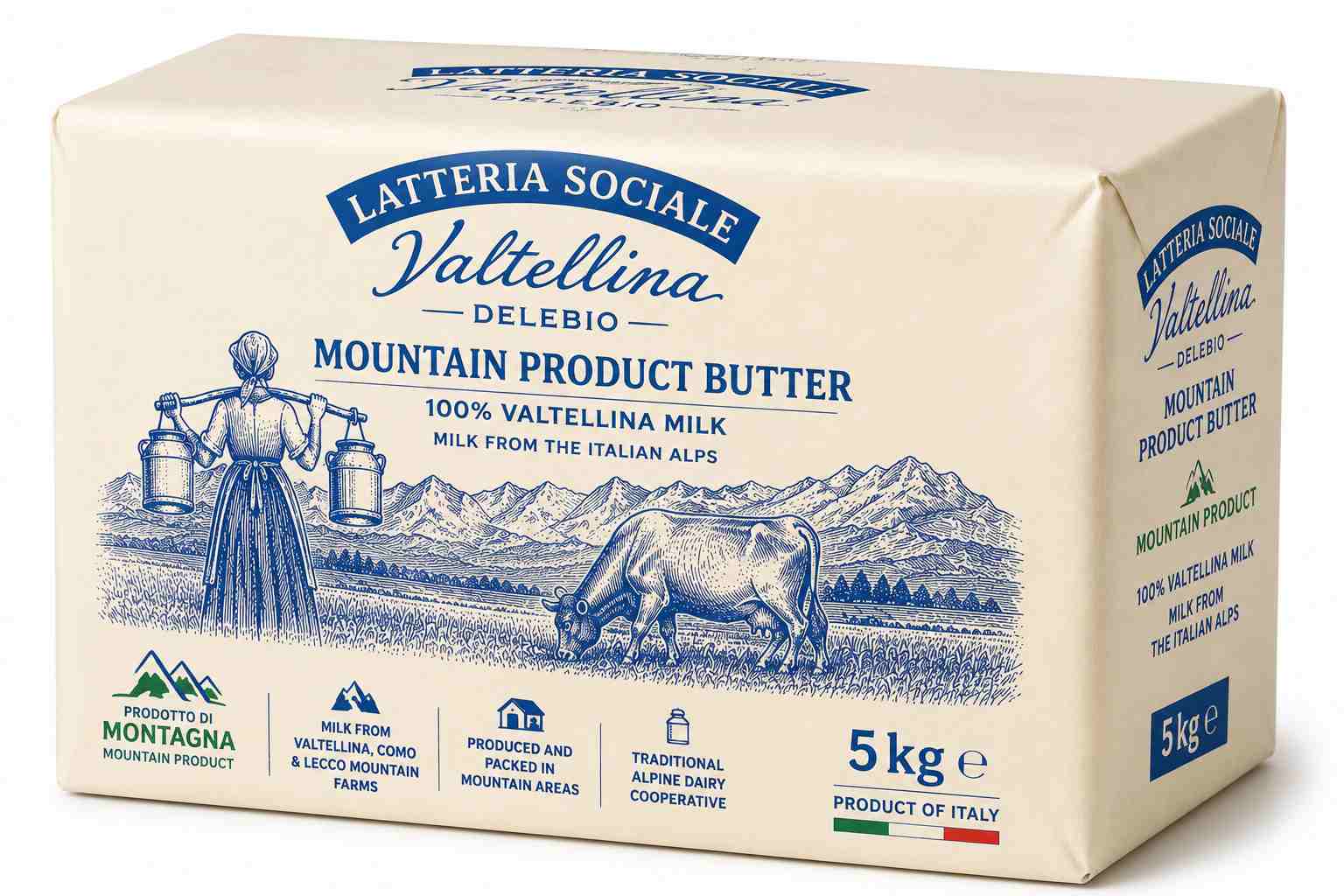 Italian Alpine Grass-Fed Unsalted Butter 5kg | Premium Mountain Butter | Wholesale MOQ 100kg Latteria Sociale Valtellina