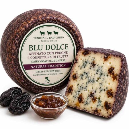 Grass-Fed Goat Milk Blue Cheese Aged with Prunes & Fruit Preserve 2.5kg Wheel Tomme | Tenuta Il Radichino & LAFRUTTA