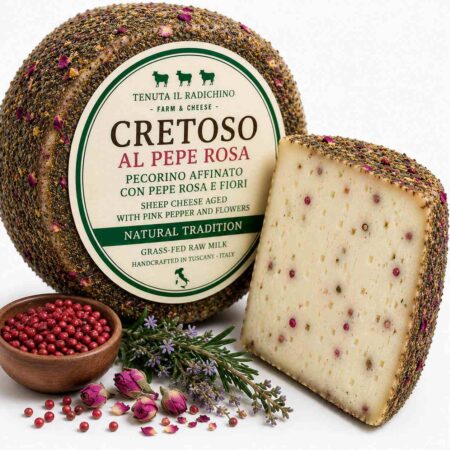 Grass-Fed Sheep Milk Tomme Cheese with Pink Peppercorns 3kg Wheel | Tenuta Il Radichino & LAFRUTTA