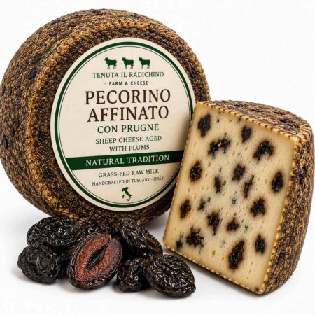 Grass-Fed Sheep Milk Tomme Cheese Aged with Prunes 3kg Wheel | Tenuta Il Radichino & LAFRUTTA