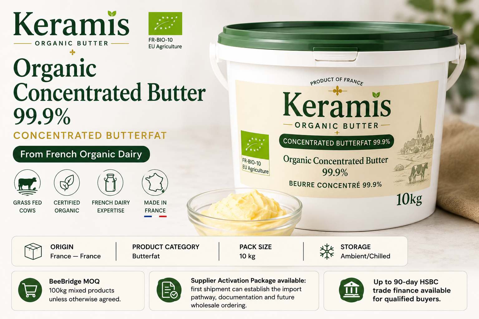 Concentrated Butterfat 99.9% Cream 10KG Organic Certified Grass Fed Milk Fat | Keramis MOQ100kg