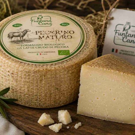 Organic raw milk aged sheep cheese Mature Pecorino Sardinia | Funtana Cana