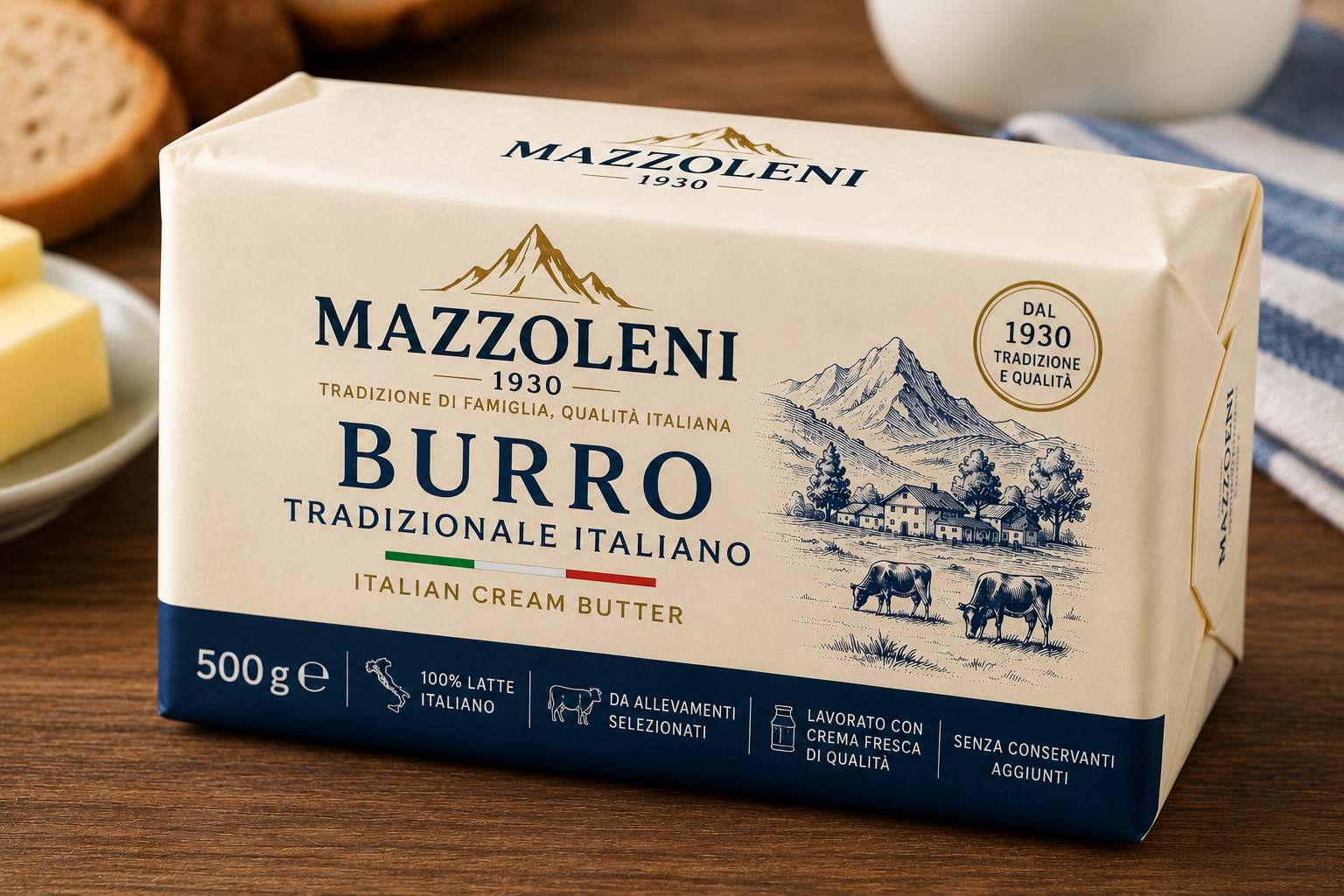 Unsalted Butter 500g Italian Mountain Grass Fed | Mazzoleni Formaggi MOQ 100kg