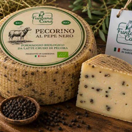 Organic raw milk sheep cheese with Black Pepper Pecorino Italy Sardinia | Funtana Cana