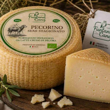 Organic raw milk semi-aged sheep cheese Semi-Mature Pecorino Italy Sardinia | Funtana Cana