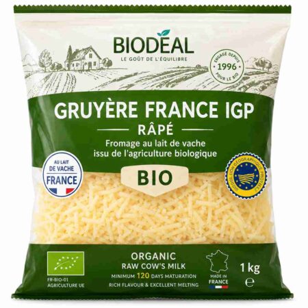 Organic French Gruyère IGP/AOP Grated 1kg | Biodéal (Pre-Order – 300kg MOQ)
