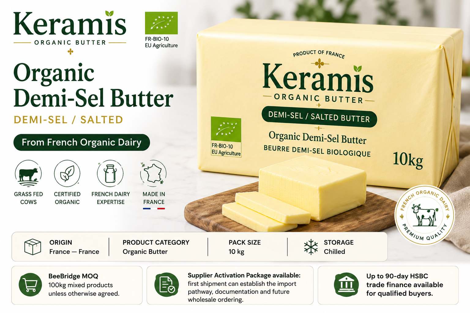 Semi-Salted Butter 10 KG Certified Organic Grass Fed | Keramis MOQ 100kg