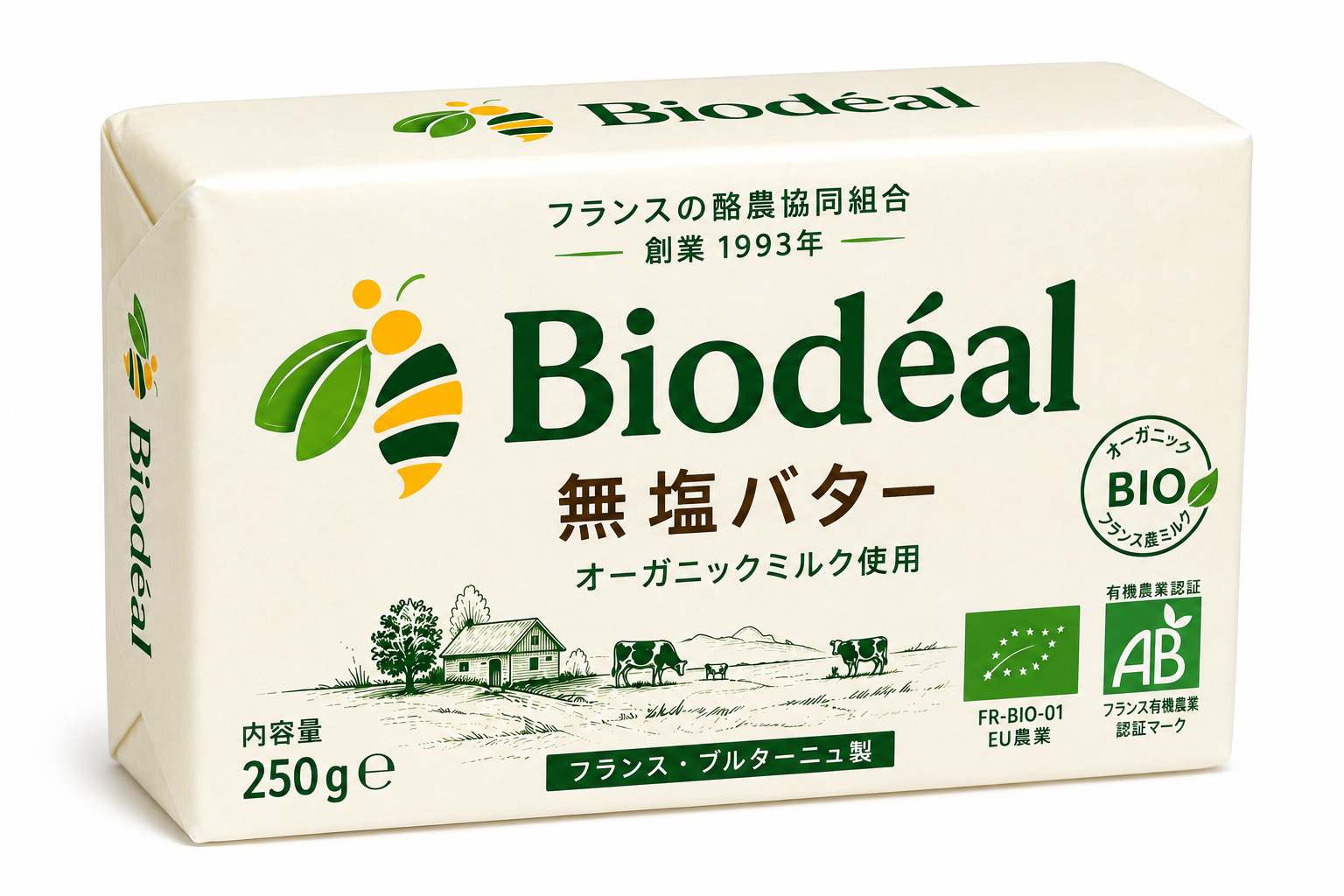 フランス産 山岳グラスフェッド無塩バター 250g|Biodéal|最小注文数量100kg