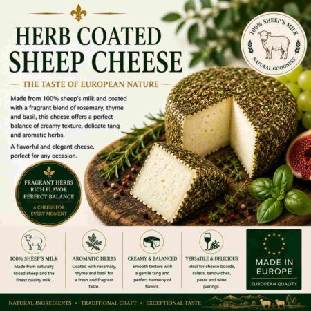 Herb-coated sheep cheese