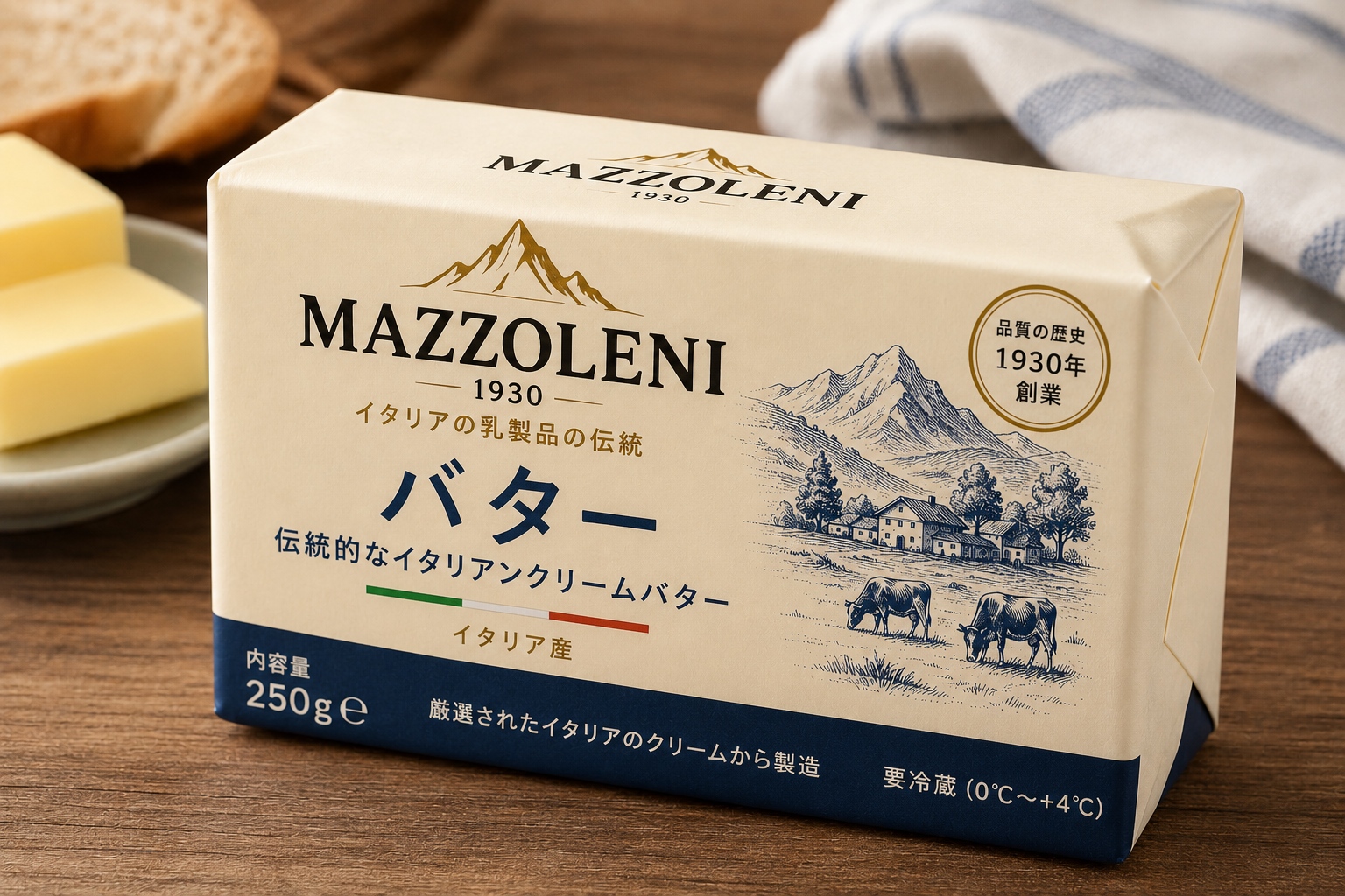 イタリア山岳地帯産 グラスフェッド無塩バター 250g|Mazzoleni Formaggi|最小注文数量100kg