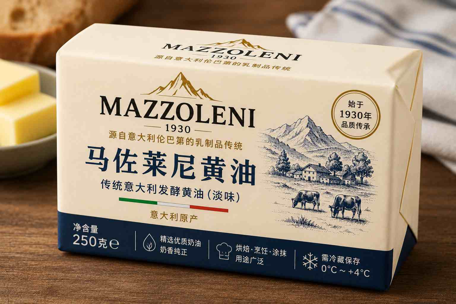 義大利山區草飼無鹽奶油 250g|Mazzoleni Formaggi|最低訂購量100kg